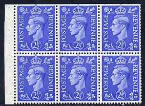 Great Britain 1941-42 KG6 2.5d light ultramarine booklet pane of 6 with upright watermark unmounted mint SG spec QB33, stamps on , stamps on  stamps on , stamps on  stamps on  kg6 , stamps on  stamps on 