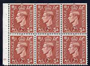 Great Britain 1950-52 KG6 2d pale red-brown booklet pane of 6 with cyl No H41 dot mounted mint SG spec QB31, stamps on , stamps on  stamps on , stamps on  stamps on  kg6 , stamps on  stamps on 