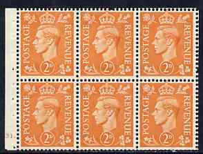 Great Britain 1950-52 KG6 2d pale orange booklet pane of 6 with cyl No H31 dot mounted mint SG spec QB30, stamps on , stamps on  kg6 , stamps on 