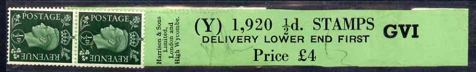 Great Britain 1937-47 KG6 1/2d green coil leader (vert delivery) with 2 stamps - coil code Y unmounted mint, stamps on , stamps on  kg6 , stamps on 