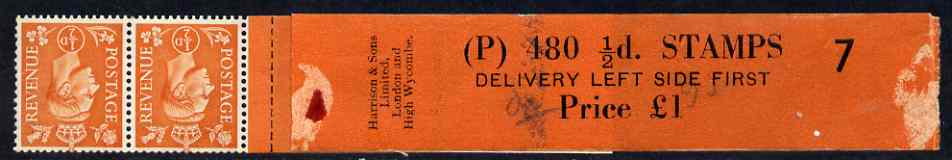Great Britain 1950-51 KG6 1/2d pale orange coil leader (horiz delivery) with 2 stamps - coil code P roll 7 unmounted mint, stamps on , stamps on  kg6 , stamps on 