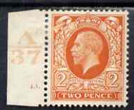 Great Britain 1934 KG5 Photogravure 2d orange marginal single (mtd) and marginal block of 6 (4 stamps unmounted mint) each with cyl 13 dot with retouched leaves states 1 ..., stamps on , stamps on  kg5 , stamps on 