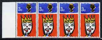 Great Britain 1966 Christmas 1966 3d strip of 4 with gold head shifted to left (plus normal strip) both unmounted mint, stamps on 