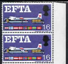 Great Britain 1966 EFTA 1s6d ord pair, one stamp with fusalage flaw unmounted mint, stamps on 