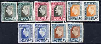 South Africa 1937 KG6 Coronation set of 5 bi-lingual horizontal pairs mtd mint, SG 71-75, stamps on , stamps on  kg6 , stamps on 