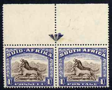 South Africa 1947-54 1s brown & blue arrow marginal horiz pair, stamps unmounted mint SG120, stamps on 