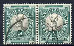 South Africa 1933-48 Springbok 1/2d P14 wmk upright used horiz pair SG54aw, stamps on , stamps on  stamps on south africa 1933-48 springbok 1/2d p14 wmk upright used horiz pair sg54aw