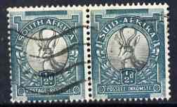 South Africa 1933-48 Springbok 1/2d P14 wmk inverted used horiz pair SG54a