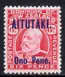 Cook Islands - Aitutaki 1911-16 KE7 6d carmine mounted mint SG11, stamps on , stamps on  ke7 , stamps on 