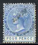 St Christopher 1870-79 QV Crown CC 4d blue P14 used SG8, stamps on , stamps on  stamps on , stamps on  stamps on  qv , stamps on  stamps on 