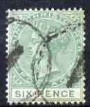 St Christopher 1870-79 QV Crown CC 6d green P14 used SG9, stamps on , stamps on  qv , stamps on 