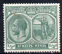 St Kitts-Nevis 1921-29 KG5 Script CA Columbus 1/2d blue-green mounted mint SG37/a, stamps on , stamps on  kg5 , stamps on columbus, stamps on explorers