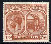 St Kitts-Nevis 1921-29 KG5 Script CA Columbus 1.5d red-brown unmounted mint SG40a, stamps on , stamps on  kg5 , stamps on columbus, stamps on explorers