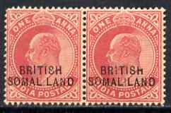 Somaliland 1903 KE7 opt at bottom on 1a horiz pair, one with 'SOMAL LAND' variety, the other with 'BRITISh' overal toning and corner perf fault, mounted mint SG26d, stamps on , stamps on  ke7 , stamps on 