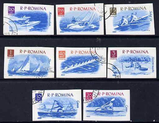 Rumania 1962 Boating & Sailing imperf set of 8, SG 2926-33, Mi 2056-64*, stamps on ships, stamps on sport, stamps on yachts, stamps on sailing