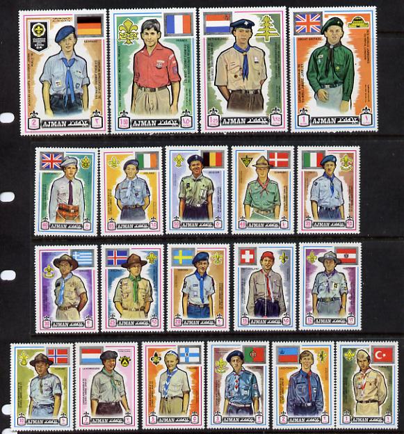 Ajman 1971 Scouts perf set of 20 unmounted mint (Mi 904-23A), stamps on scouts    flags, stamps on scots, stamps on scotland