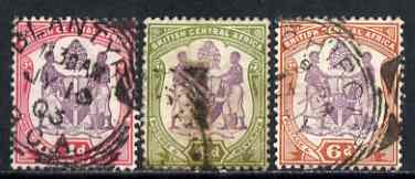 Nyasaland 1901 BCA set of 3 rather heavily used SG 57d-58, stamps on , stamps on  stamps on nyasaland 1901 bca set of 3 rather heavily used sg 57d-58