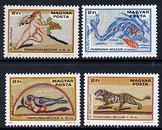 Hungary 1978 Stamp Day (Mosaics of Bird, Tiger, Dolphin & Putto) set of 4, Mi 3310-13*, stamps on animals  birds   marine-life  whales    cats    mythology     grapes     mosaics