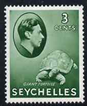 Seychelles 1938-49 KG6 Tortoise 3c green mtd mint SG136, stamps on , stamps on  kg6 , stamps on 