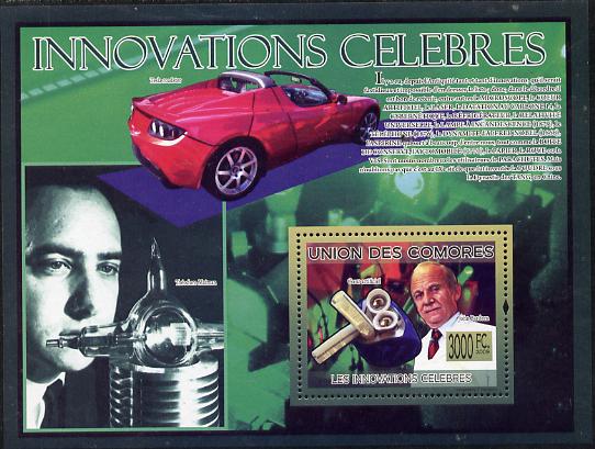 Comoro Islands 2009 Famous Innovations perf s/sheet unmounted mint Michel BL 502, stamps on , stamps on  stamps on personalities, stamps on  stamps on inventors, stamps on  stamps on medical, stamps on  stamps on cars, stamps on  stamps on science, stamps on  stamps on physics