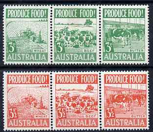 Australia 1953 Food Production set of 6 (2 se-tenant strips of 3) mtd mint SG 255a-58a