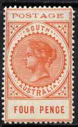 South Australia 1902-04 Thin Postage 4d red-orange mounted mint SG 269, stamps on , stamps on  stamps on south australia 1902-04 thin postage 4d red-orange mounted mint sg 269