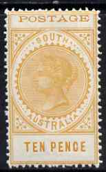 South Australia 1902-04 Thin Postage 10d dull yellow mounted mint SG 274, stamps on 