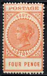 South Australia 1906-12 Thick Postage 4d orange-red A wmk mounted mint SG 299, stamps on 