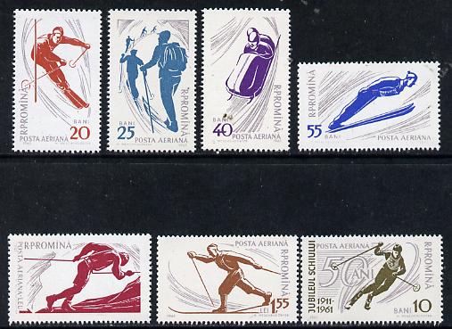Rumania 1961 Winter Sports perf set of 7 unmounted mint, SG 2820-26, Mi 1951-57, stamps on sport, stamps on skiing, stamps on mountaineering, stamps on bobsleigh 
