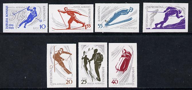 Rumania 1961 Winter Sports imperf set of 7, SG 2827-33, Mi 1965-71, stamps on , stamps on  stamps on sport, stamps on  stamps on skiing, stamps on  stamps on mountaineering, stamps on  stamps on bobsleigh