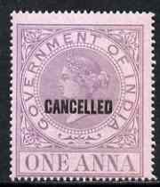 India 1869 QV Revenue 1a opt'd CANCELLED superb unmounted mint, stamps on , stamps on  qv , stamps on revenues