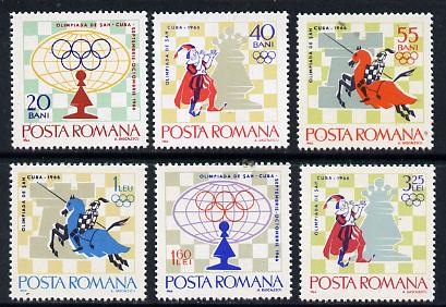 Rumania 1966 Chess World Championship set of 6 unmounted mint, SG 3345-50, Mi 2478-83, stamps on chess