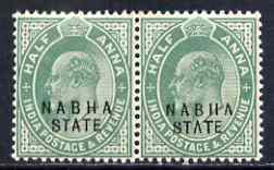 Indian States - Nabha 1903-09 KE7 1/2a green horiz pair, one stamp with 'broken A in State' variety, unmounted mint SG38, stamps on , stamps on  stamps on , stamps on  stamps on  ke7 , stamps on  stamps on 