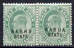 Indian States - Nabha 1903-09 KE7 1/2a green horiz pair, one stamp with 'NABIIA' variety, unmounted mint SG38, stamps on , stamps on  stamps on , stamps on  stamps on  ke7 , stamps on  stamps on 