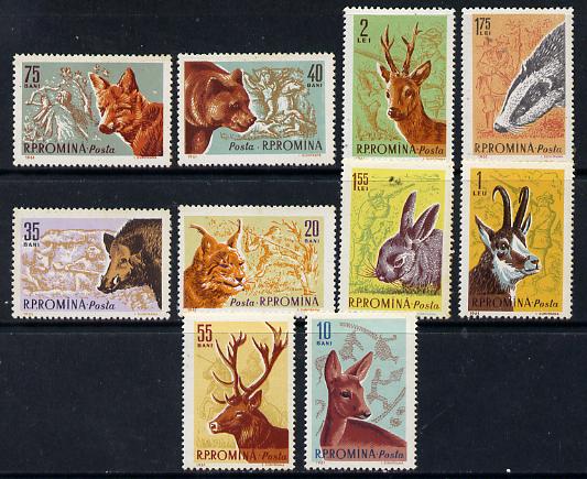 Rumania 1961 Forest Animals set of 10 unmounted mint, SG 2852-61, Mi 1981-90, stamps on animals, stamps on deer, stamps on lynx , stamps on boar, stamps on bears, stamps on swine, stamps on hares.badgers, stamps on  fox , stamps on foxes, stamps on  