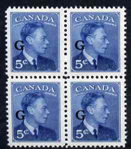 Canada 1950-52 KG6 Official 5c blue optd G block of 4 unmounted mint SG O184, stamps on , stamps on  kg6 , stamps on 