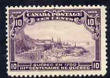 Canada 1908 Quebec Tercentenary 10c violet mounted mint but tiny thin from hinge removal, SG193, stamps on 