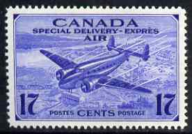 Canada 1942-43 Special Delivery 17c blue (Lockheed) mtd mint, SG S14, stamps on , stamps on  stamps on canada 1942-43 special delivery 17c blue (lockheed) mtd mint, stamps on  stamps on  sg s14