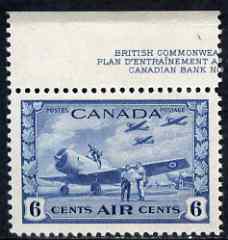 Canada 1942-48 KG6 War Effort 6c blue marginal single with part CBNCo imprint mtd mint SG 399, stamps on , stamps on  kg6 , stamps on 