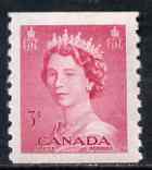 Canada 1953 QEII 3c carmine coil stamp (imperf x perf 9.5) unmounted mint SG 456 (pairs available pro rata), stamps on 