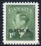 Canada 1949-50 KG6 Official 1c green opt'd OHMS unmounted mint SG O172, stamps on , stamps on  kg6 , stamps on 