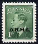 Canada 1949-50 KG6 Official 1c green opt'd OHMS mtd mint SG O172, stamps on , stamps on  stamps on , stamps on  stamps on  kg6 , stamps on  stamps on 