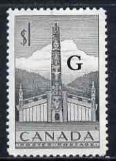 Canada 1952-53 Official $1 black opt'd 'G' mtd mint SG O195, stamps on , stamps on  stamps on canada 1952-53 official $1 black opt'd 'g' mtd mint sg o195
