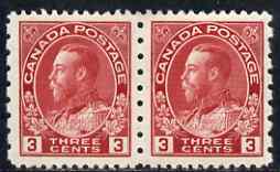 Canada 1922-31 KG5 3c carmine P12 x 8 horiz pair fine mtd mint SG263, stamps on , stamps on  stamps on , stamps on  stamps on  kg5 , stamps on  stamps on 