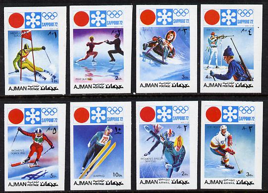 Ajman 1971 Sapporo Winter Olympics imperf set of 8 unmounted mint, Mi 1107-14B, stamps on sport    skiing    biathlon    skating    bobsled    ice hockey    olympics