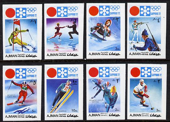 Ajman 1971 Sapporo Winter Olympics imperf set of 8 unmounted mint, Mi 1107-14B, stamps on , stamps on  stamps on sport    skiing    biathlon    skating    bobsled    ice hockey    olympics