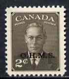 Canada 1949-50 KG6 Official 2c sepia opt'd OHMS unmounted mint SG O173, stamps on , stamps on  kg6 , stamps on 