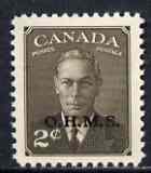 Canada 1949-50 KG6 Official 2c sepia optd OHMS unmounted mint SG O173, stamps on , stamps on  kg6 , stamps on 