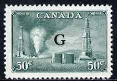 Canada 1950-52 Official 50c Oilwells opt'd 'G' unmounted mint, SG O188, stamps on , stamps on  stamps on canada 1950-52 official 50c oilwells opt'd 'g' unmounted mint, stamps on  stamps on  sg o188
