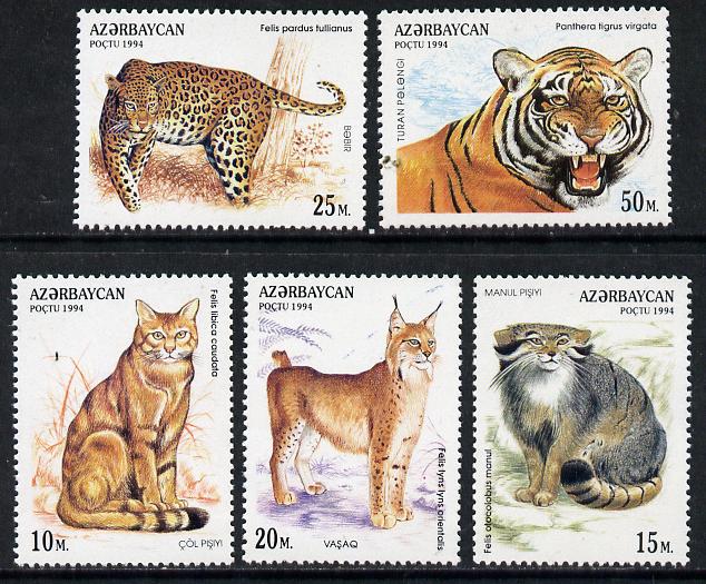 Azerbaijan 1994 Wild Cats complete set of 5 unmounted mint, stamps on , stamps on  stamps on animals    cats